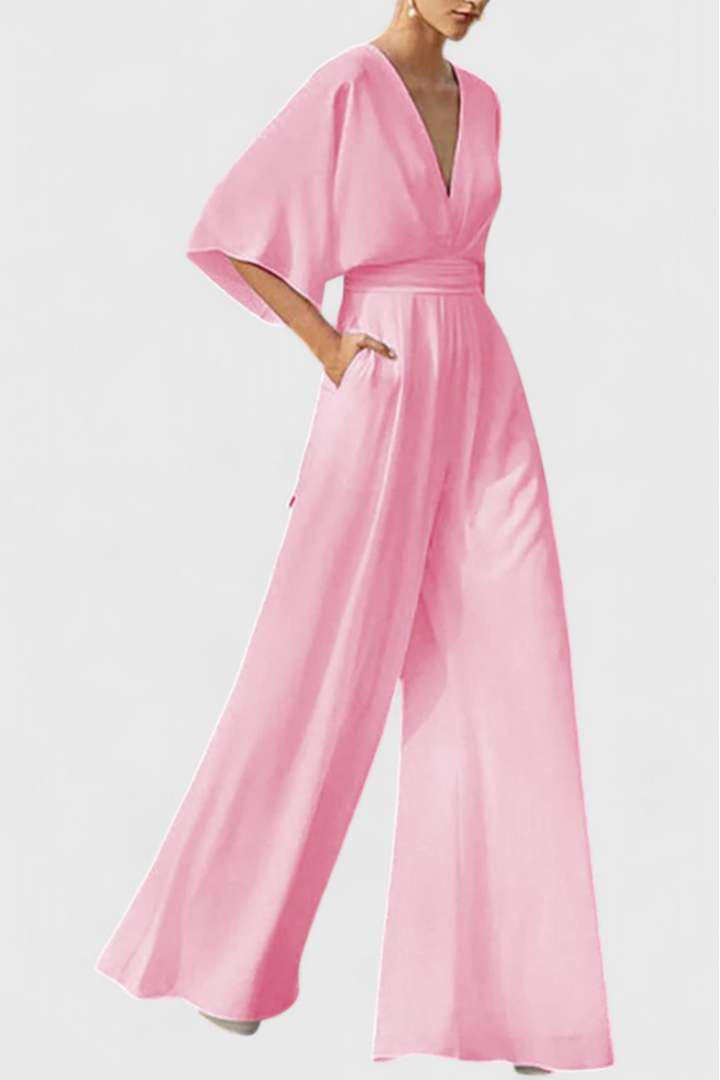 Elegant | Long Jumpsuit with Wide Legs and V-Neck