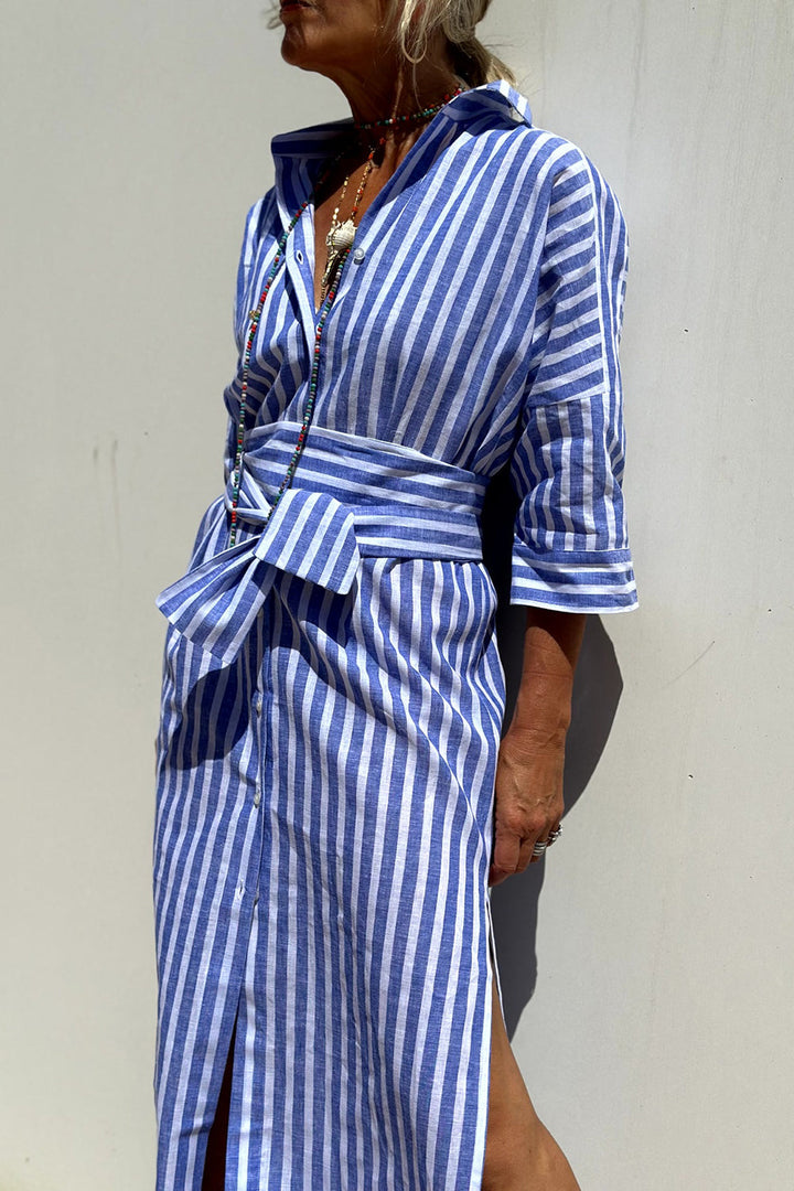 Yolanda | Classic Striped Maxi Shirt Dress