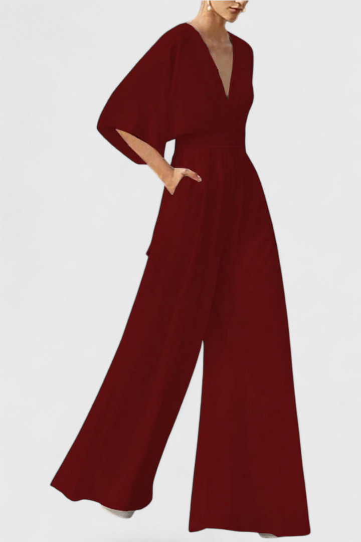 Elegant | Long Jumpsuit with Wide Legs and V-Neck