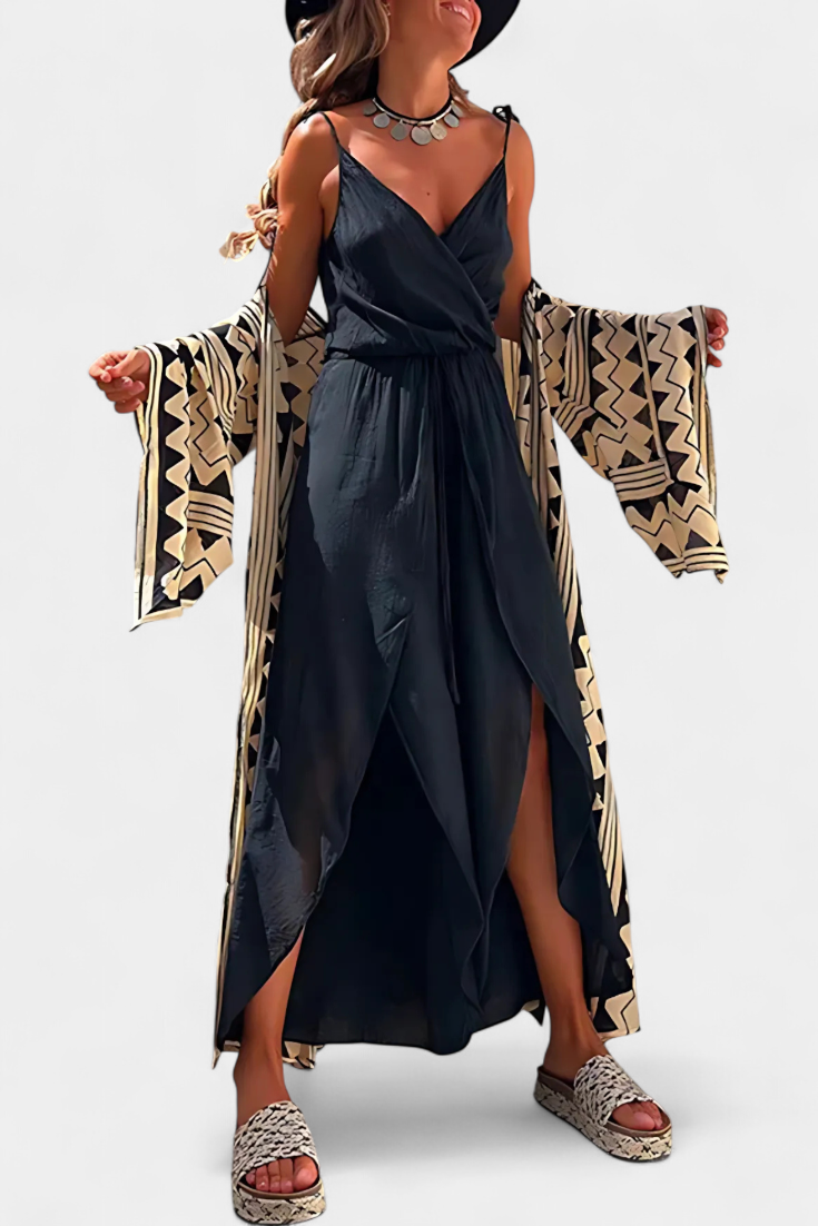 Donatila | Washed Cotton Jumpsuit with Side Openings and Crossed Neckline