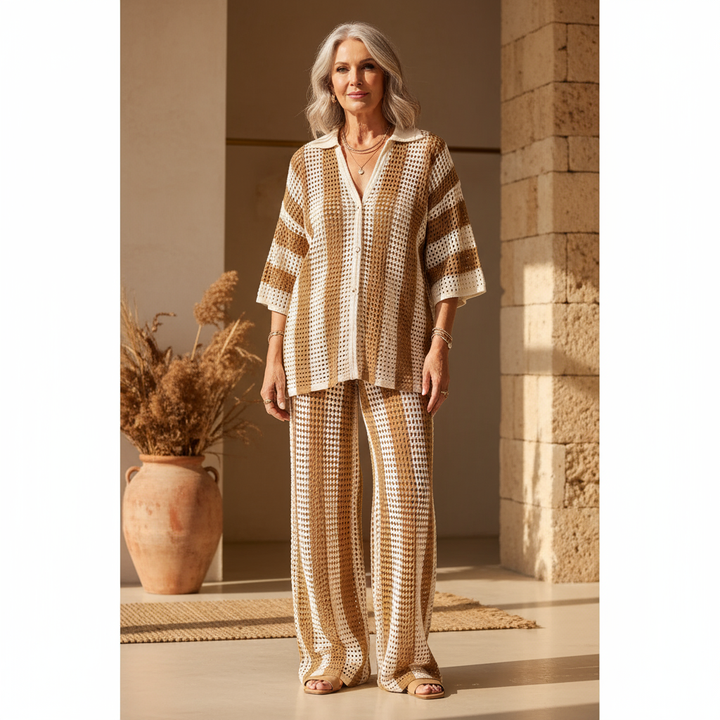 Zenaida | Striped Crochet Kimono and Pants Set
