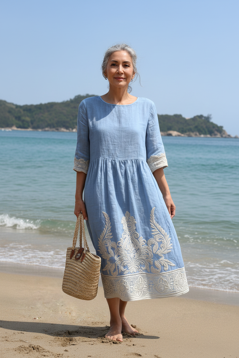Zanele | Dress with Plant and Flower Embroidery