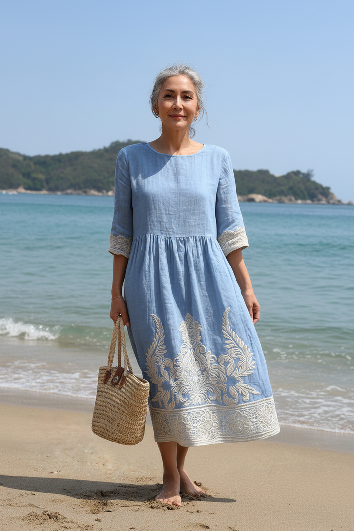 Zanele | Dress with Plant and Flower Embroidery