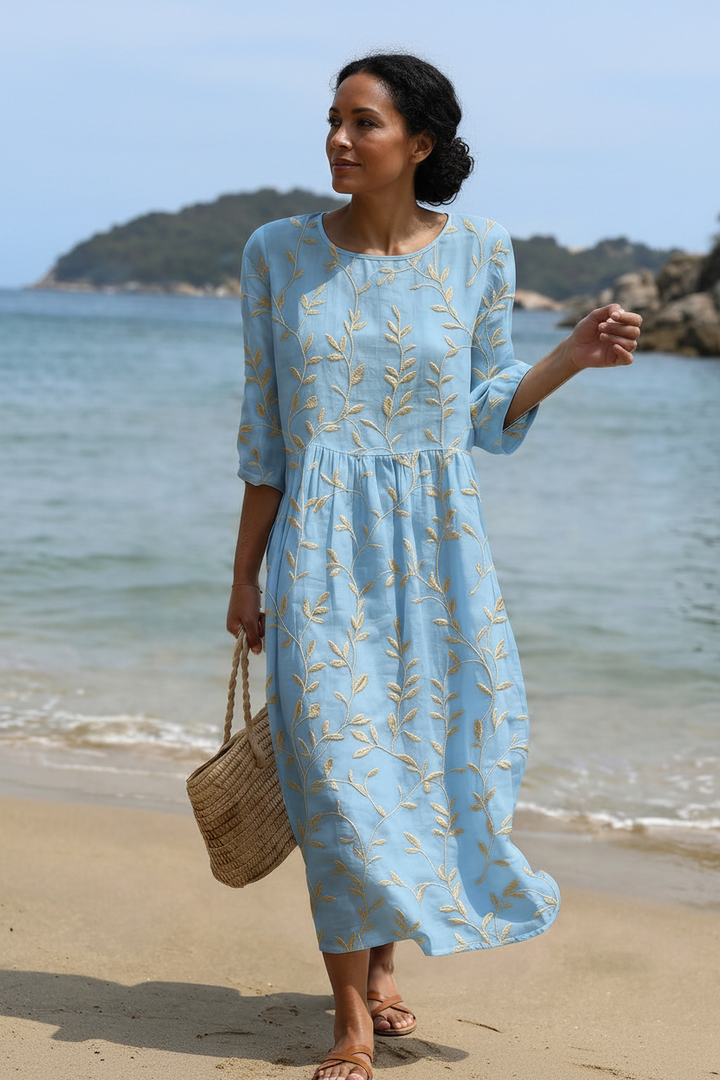Lerato | Midi Dress with Round Neck and Embroidery