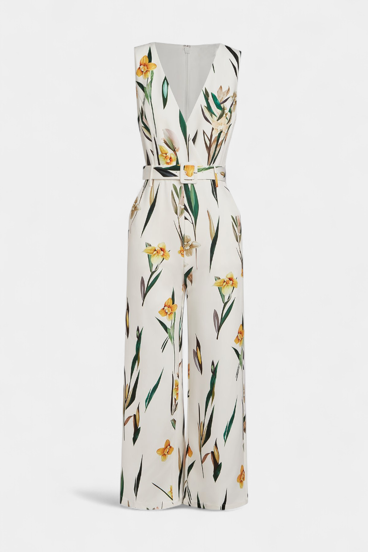 Slara | Long Vacation Jumpsuit with V-Neck and Adjustable Belt