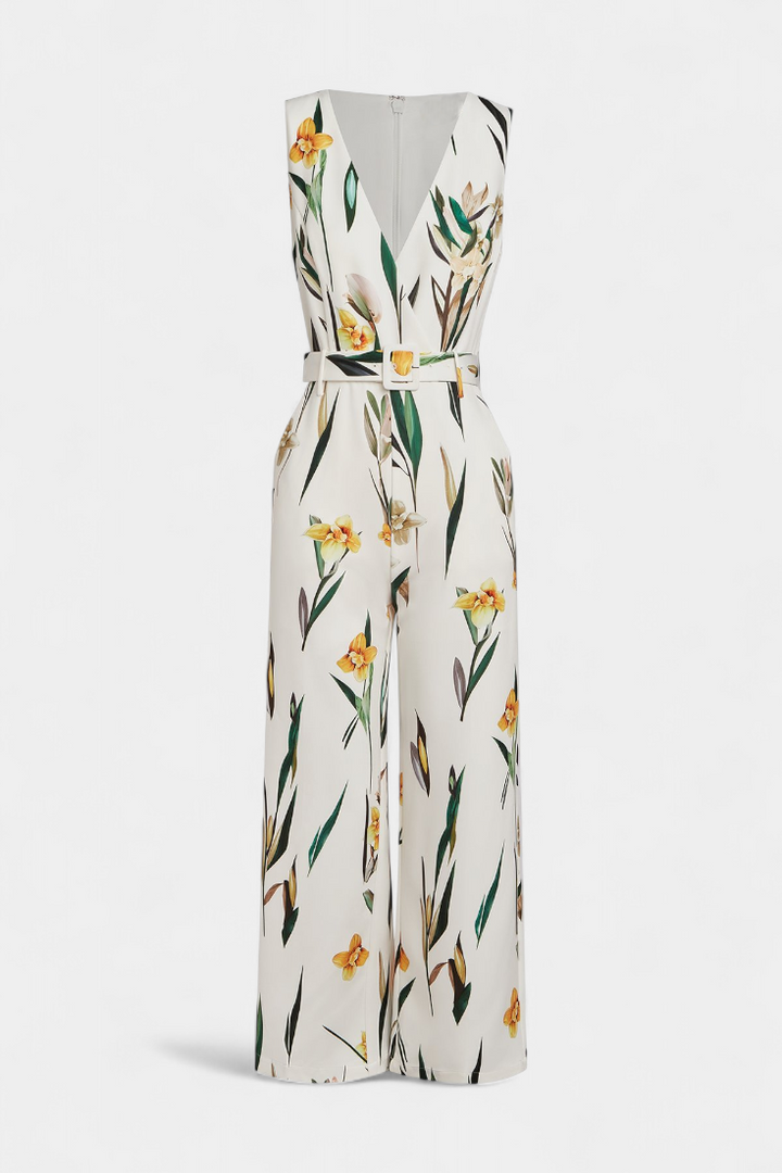 Slara | Long Vacation Jumpsuit with V-Neck and Adjustable Belt