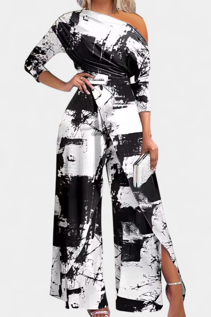 Brina | Long Tie Dye Jumpsuit with Off-Shoulder and Wide Leg with Slit