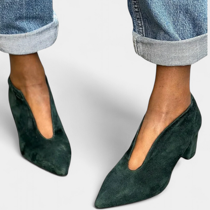Hazel | Thick Heels in Dark Green