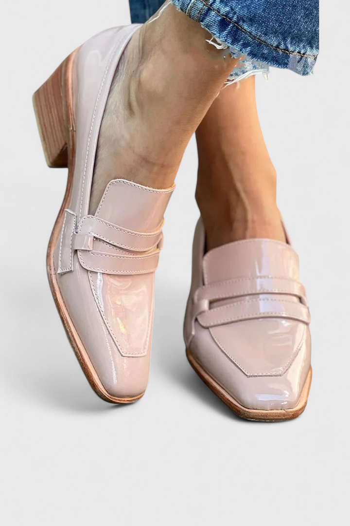 Sasha | Pink Patent Leather Loafers with Square Toe and High Heel