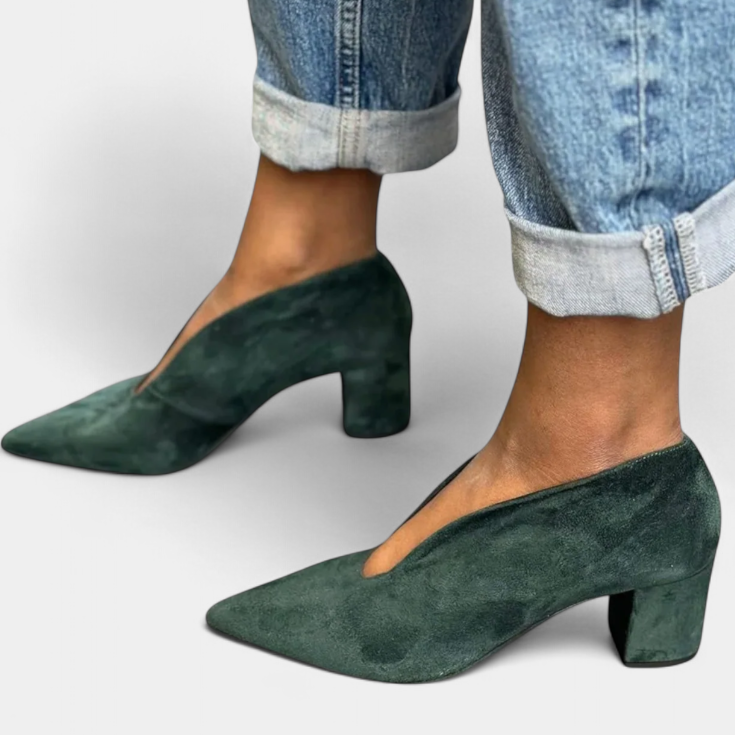 Hazel | Thick Heels in Dark Green