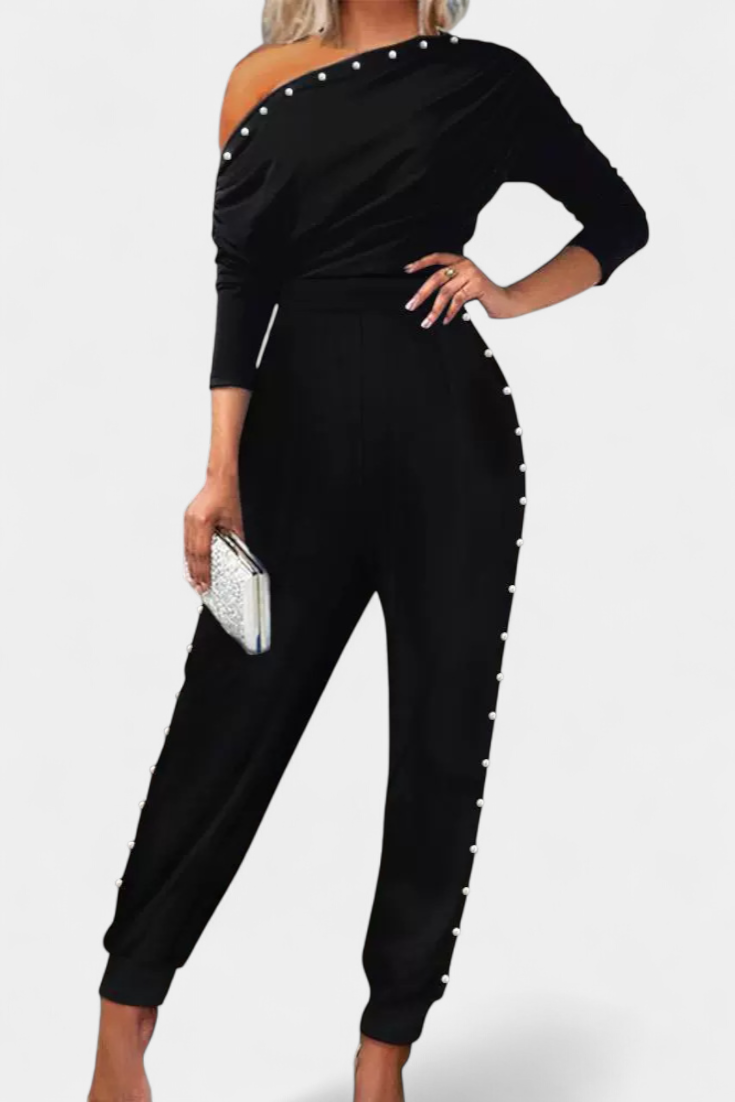 Brina | One-Piece Jumpsuit with Off-Shoulder and Pearl Details