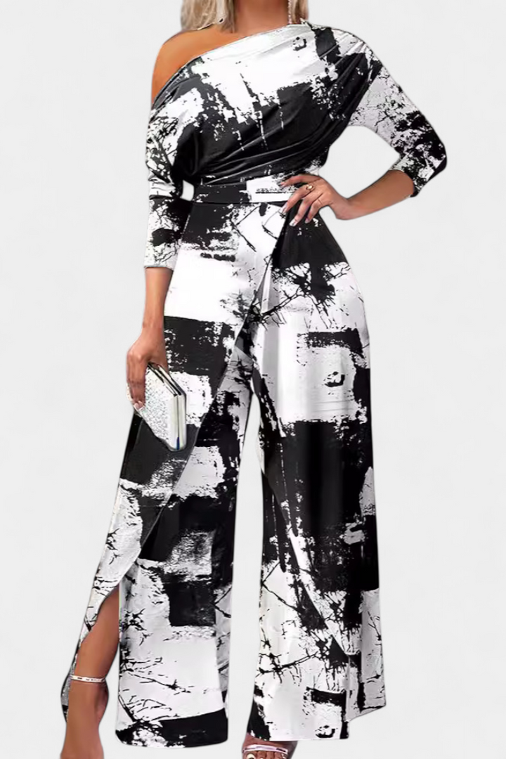 Brina | Long Tie Dye Jumpsuit with Off-Shoulder and Wide Leg with Slit