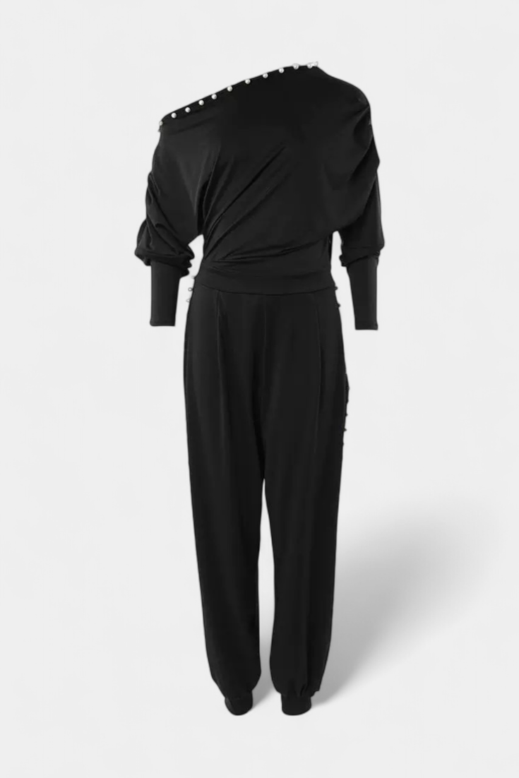 Brina | One-Piece Jumpsuit with Off-Shoulder and Pearl Details