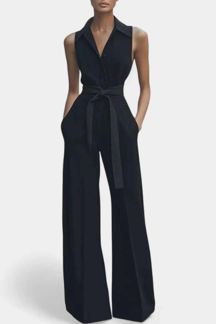 Ariella | Wide Leg Casual Jumpsuit with Lapel and High Waist
