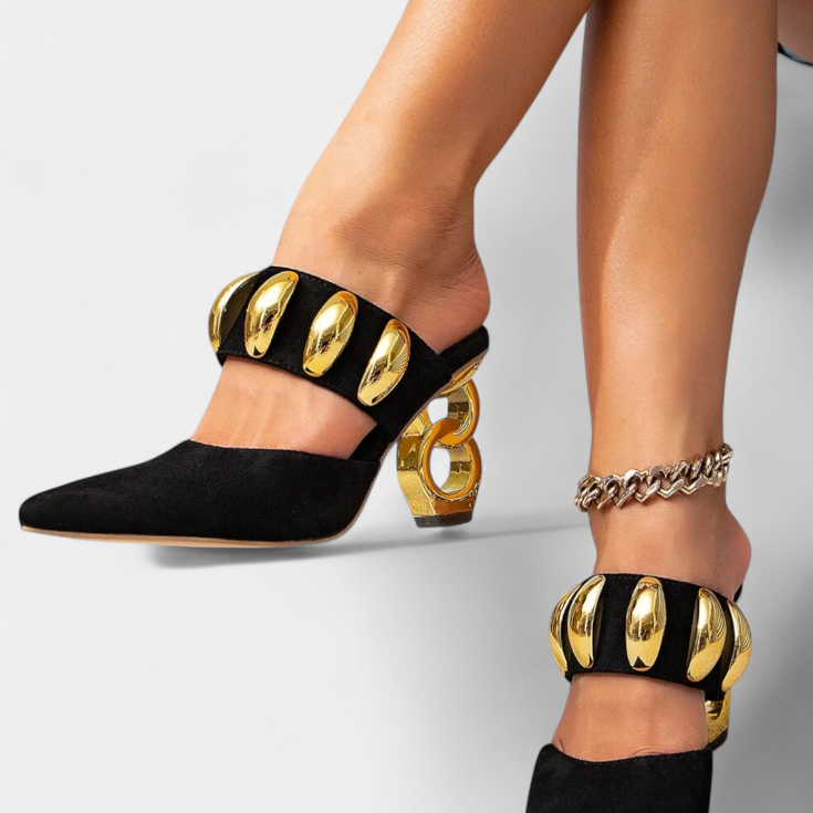 Irene | Pointed Toe Heels with Metallic Details