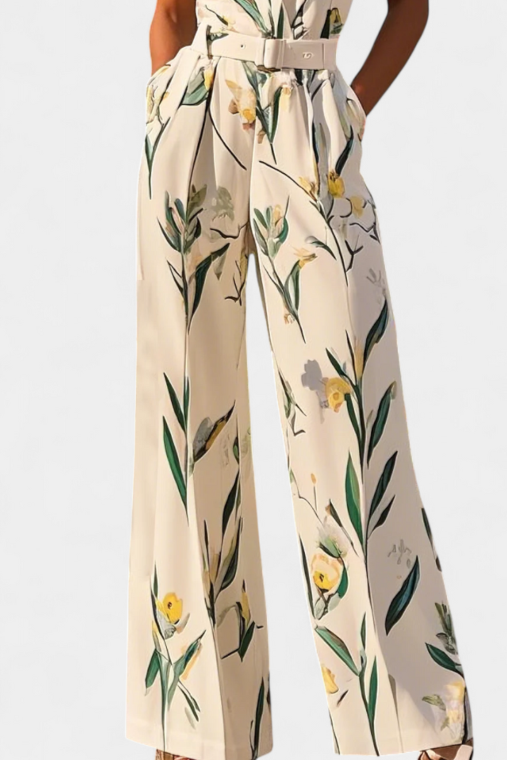 Slara | Long Vacation Jumpsuit with V-Neck and Adjustable Belt