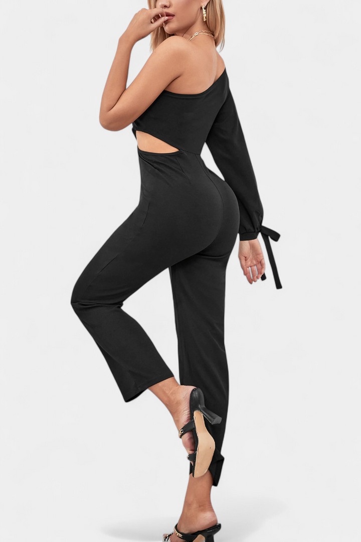 Sahar | Asymmetrical Jumpsuit with Cut-Out and Long Tied Sleeve