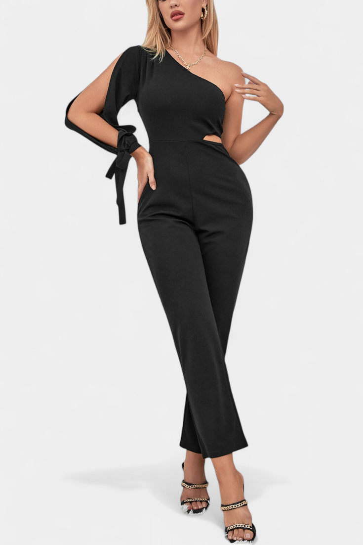Sahar | Asymmetrical Jumpsuit with Cut-Out and Long Tied Sleeve