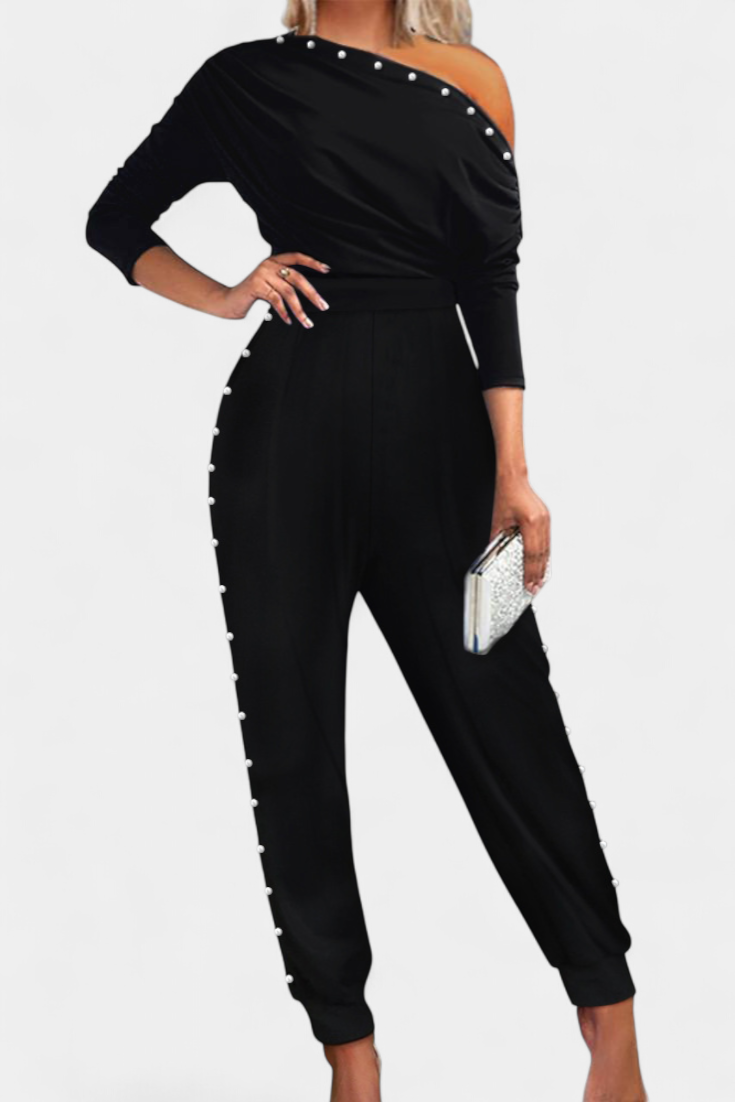 Brina | One-Piece Jumpsuit with Off-Shoulder and Pearl Details