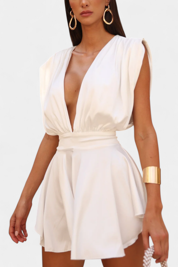 Rosalba | Short Jumpsuit with Deep Neckline and Defined Waist