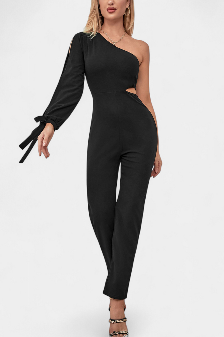 Sahar | Asymmetrical Jumpsuit with Cut-Out and Long Tied Sleeve