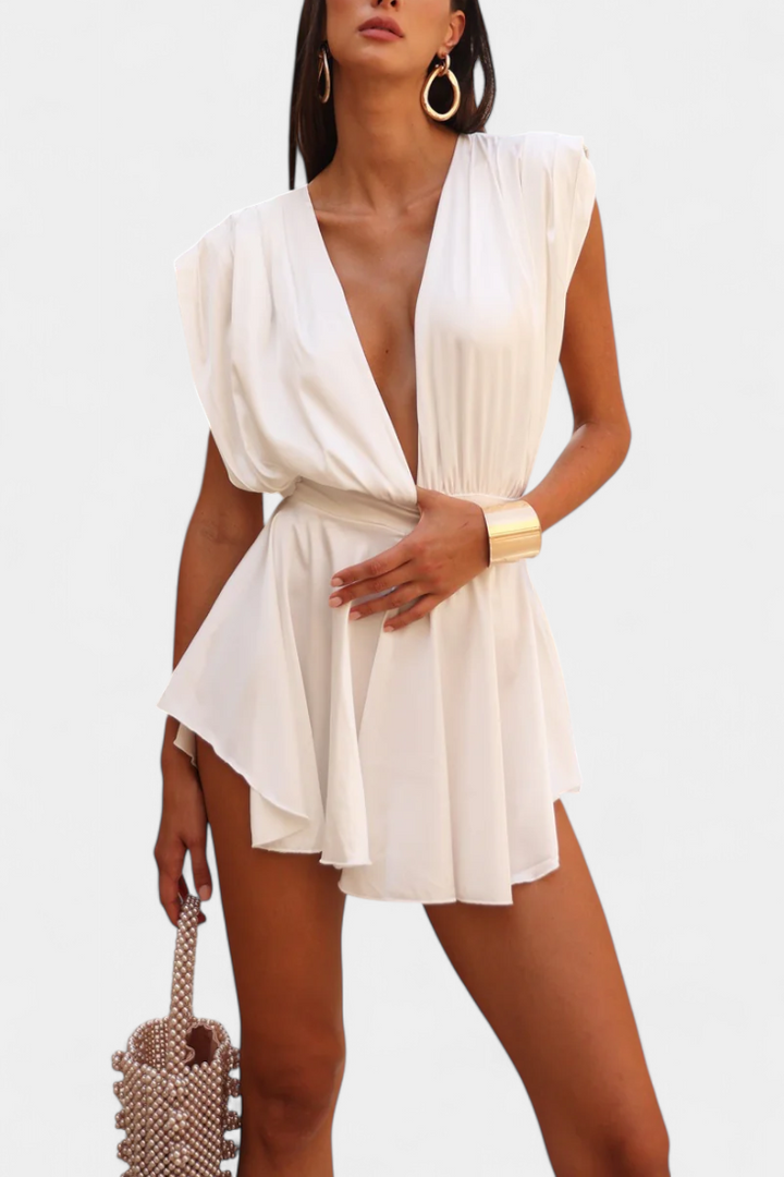 Rosalba | Short Jumpsuit with Deep Neckline and Defined Waist