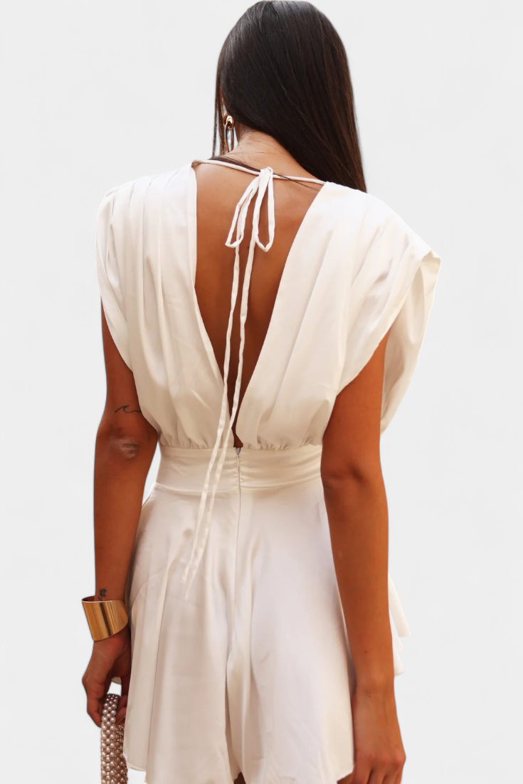 Rosalba | Short Jumpsuit with Deep Neckline and Defined Waist