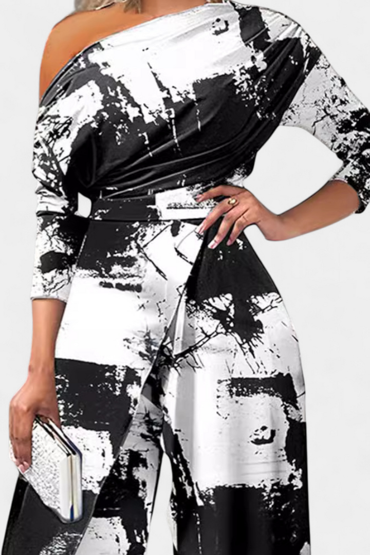 Brina | Long Tie Dye Jumpsuit with Off-Shoulder and Wide Leg with Slit