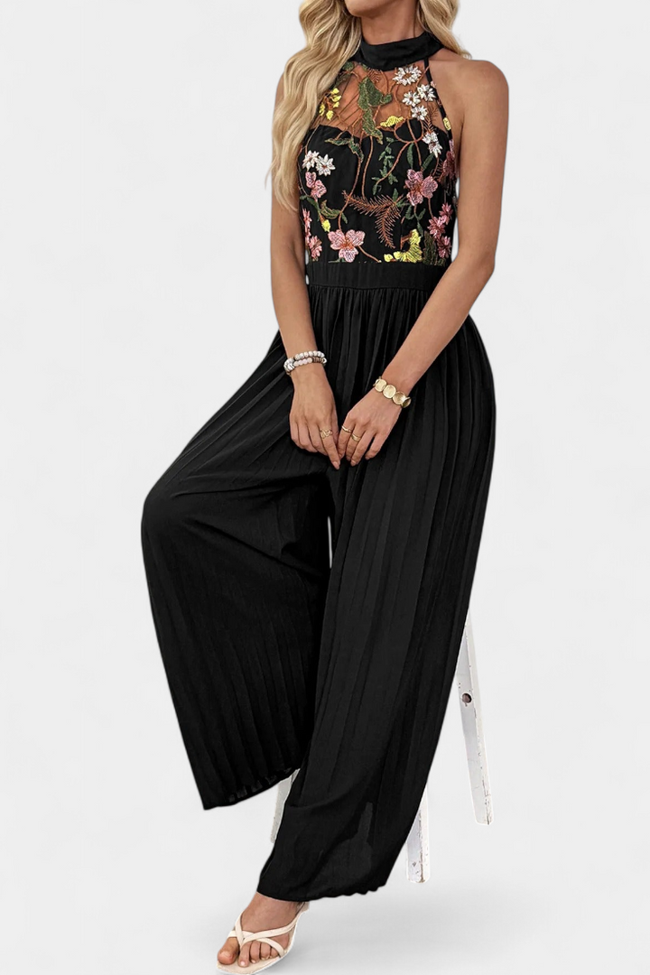 Maruja | Mono Palazzo with Floral Embroidery and Transparent Lace