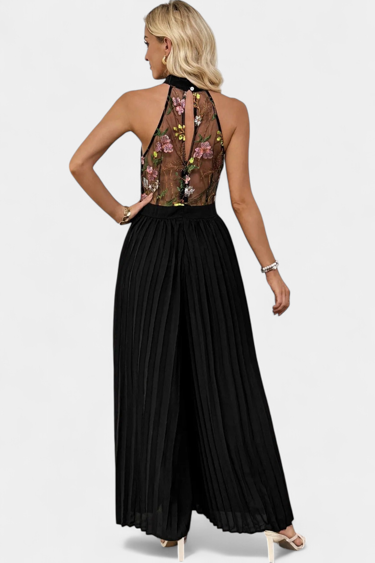 Maruja | Mono Palazzo with Floral Embroidery and Transparent Lace