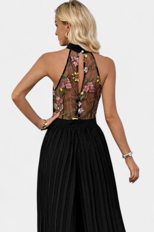 Maruja | Mono Palazzo with Floral Embroidery and Transparent Lace