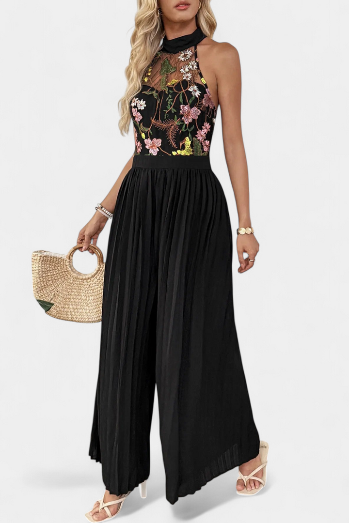 Maruja | Mono Palazzo with Floral Embroidery and Transparent Lace