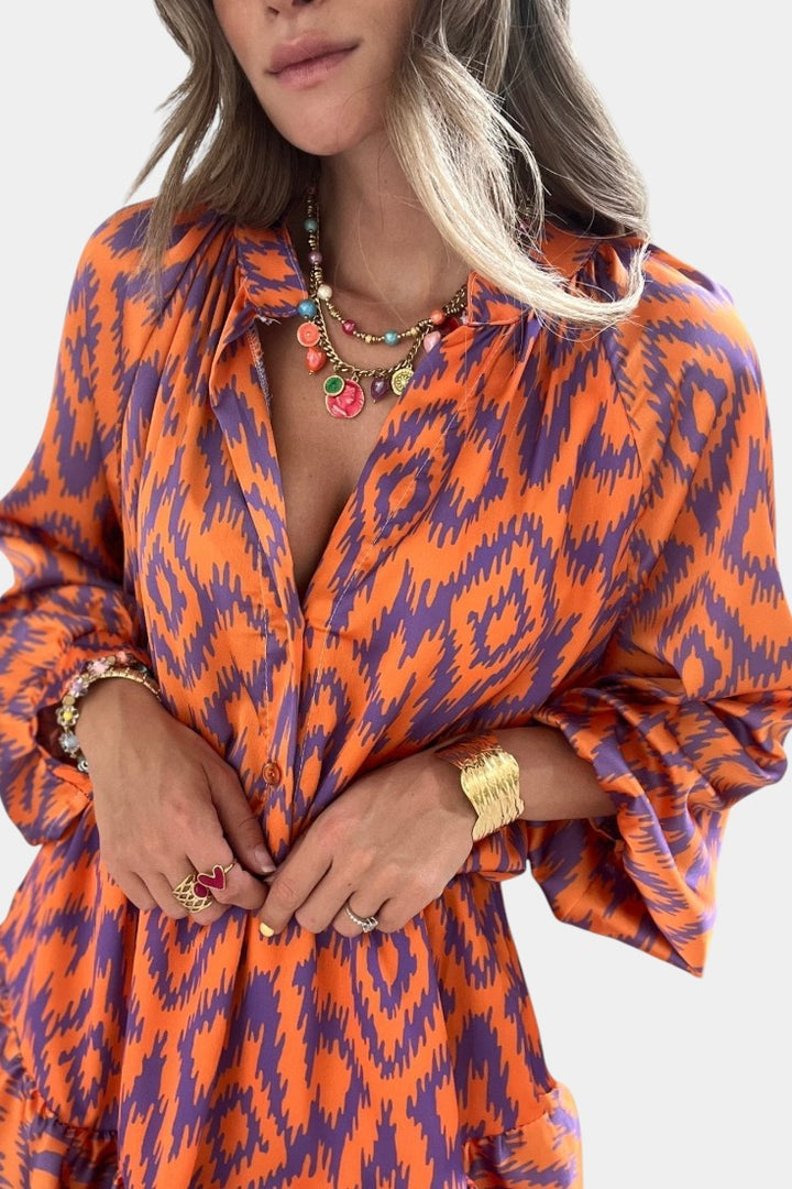 Yasmine Mono Mini with Ruffles and Ikat Print
