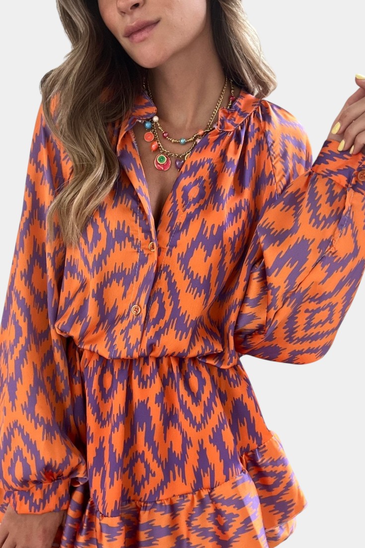 Yasmine Mono Mini with Ruffles and Ikat Print