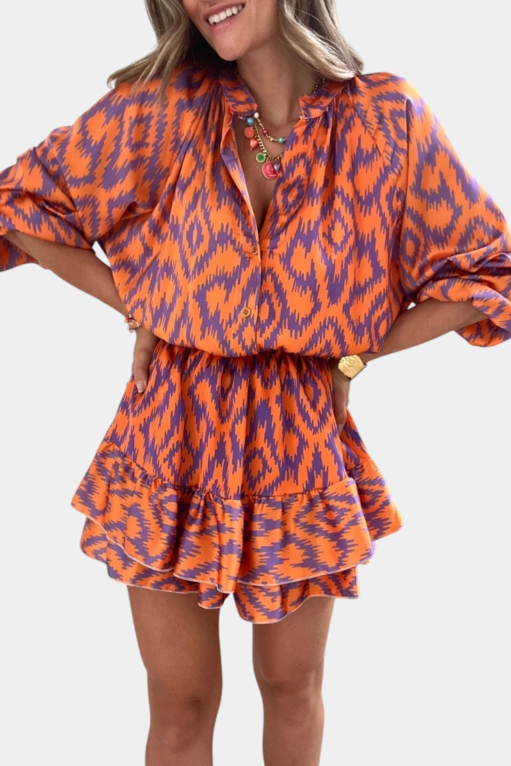 Yasmine Mono Mini with Ruffles and Ikat Print