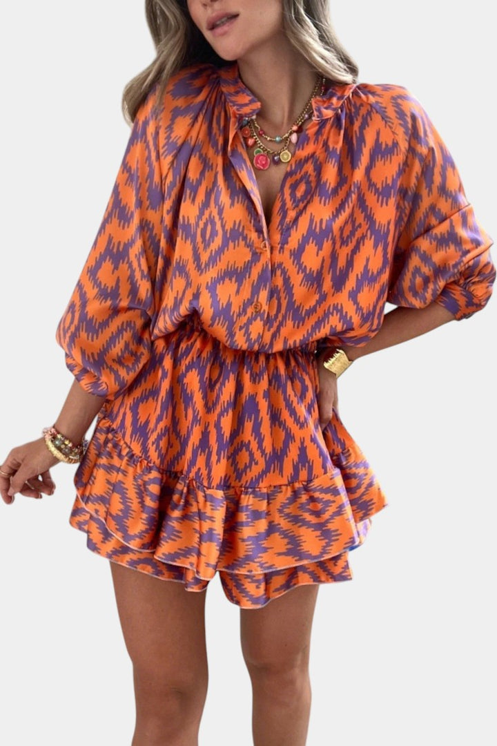 Yasmine Mono Mini with Ruffles and Ikat Print