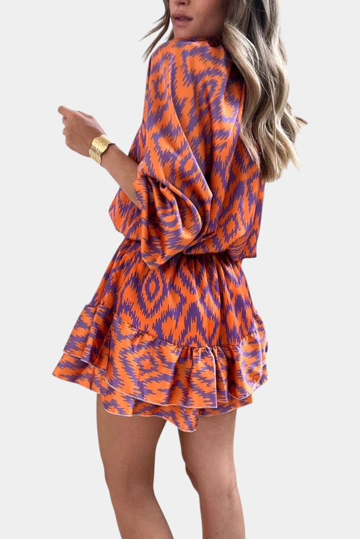 Yasmine Mono Mini with Ruffles and Ikat Print