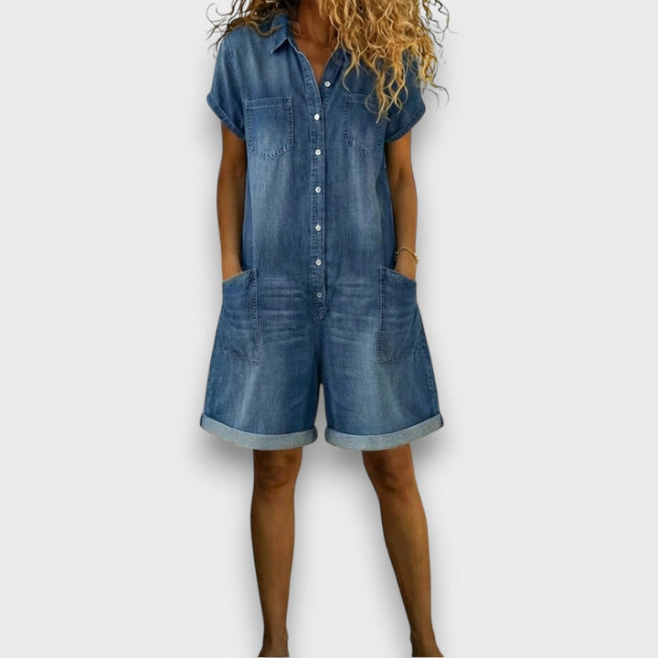Vuyelwa | Tess | Salopette corta in cotone effetto denim