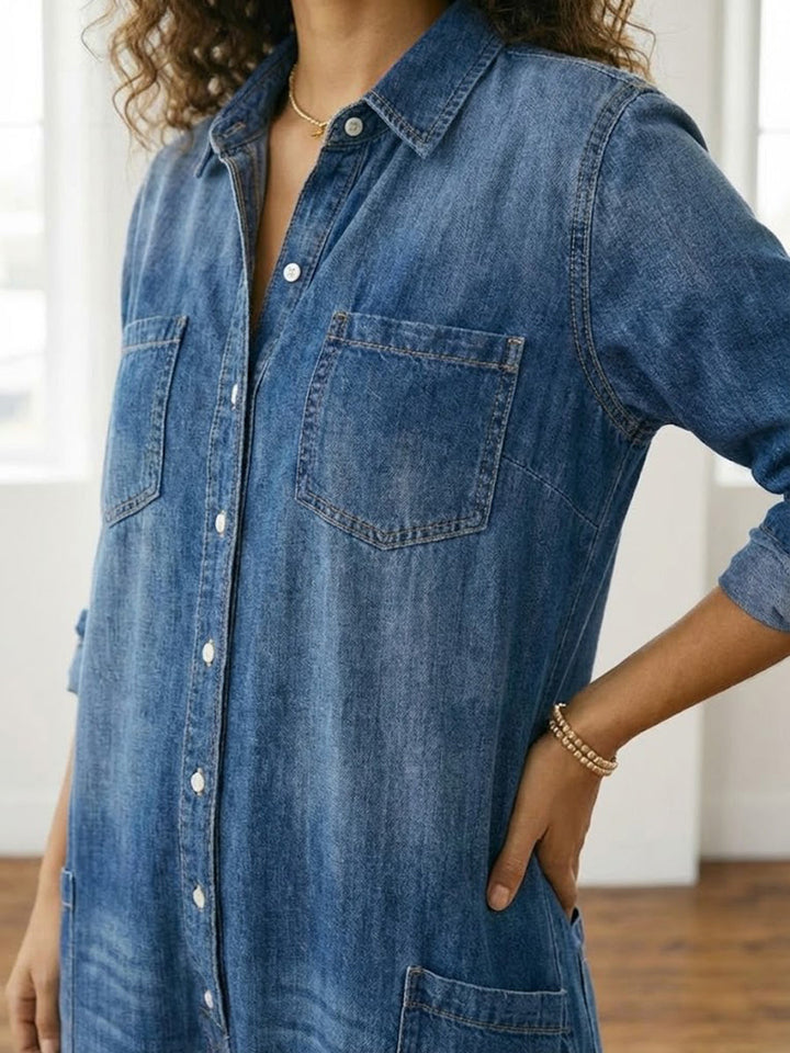 Buhle | Anaïs | Salopette in denim vintage con bottoni