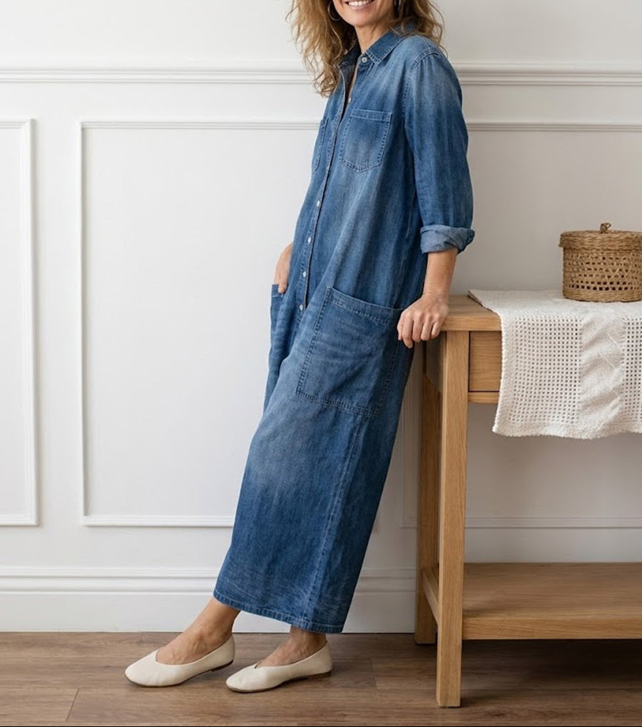 Buhle | Anaïs | Salopette in denim vintage con bottoni