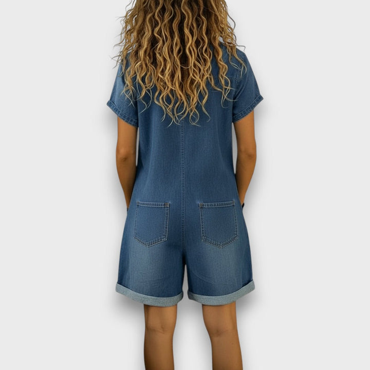 Vuyelwa | Tess | Salopette corta in cotone effetto denim