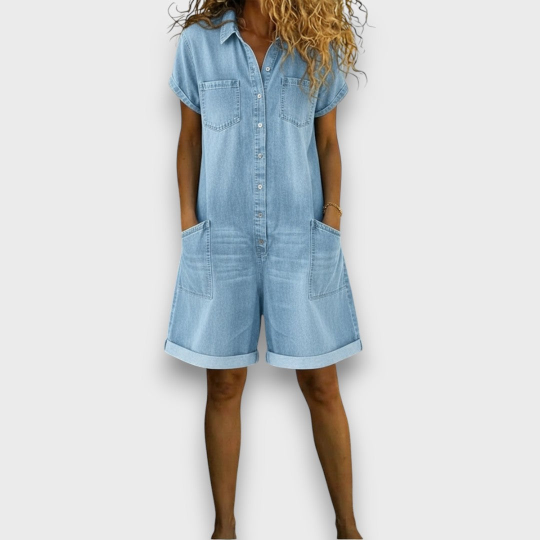 Vuyelwa | Tess | Salopette corta in cotone effetto denim