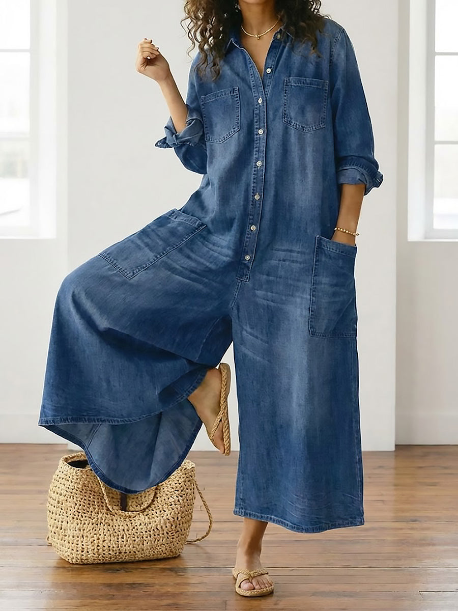 Buhle | Anaïs | Salopette in denim vintage con bottoni