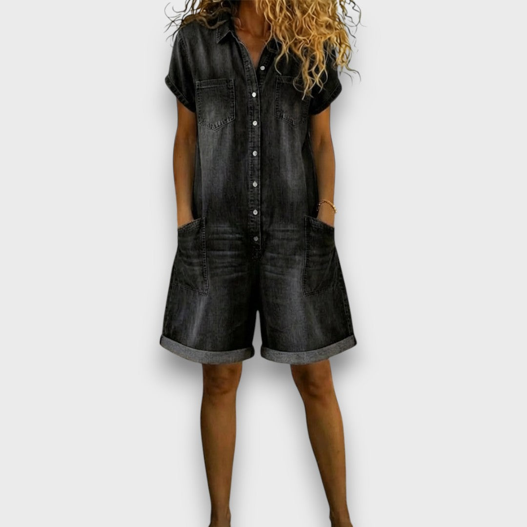 Vuyelwa | Tess | Salopette corta in cotone effetto denim