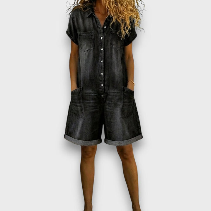 Vuyelwa | Tess | Salopette corta in cotone effetto denim