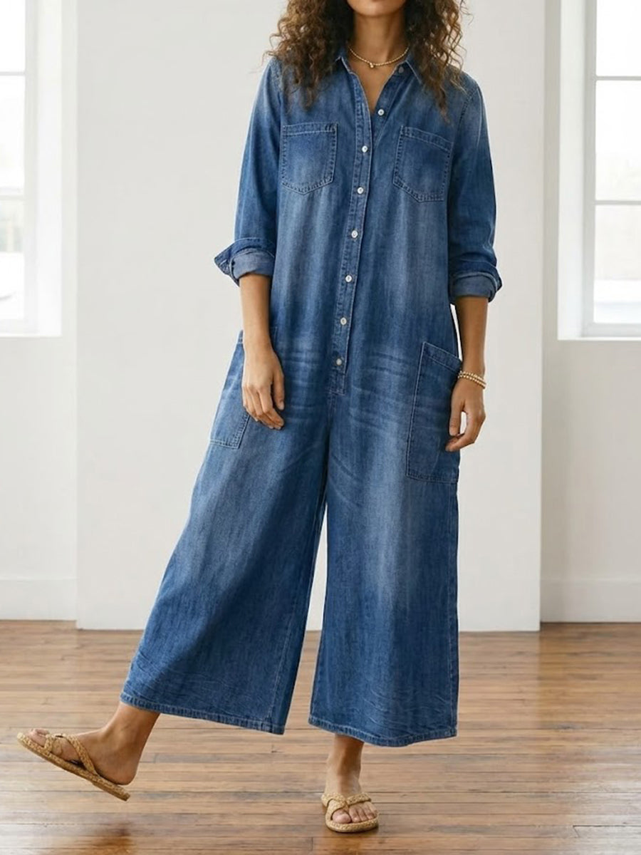 Buhle | Anaïs | Salopette in denim vintage con bottoni