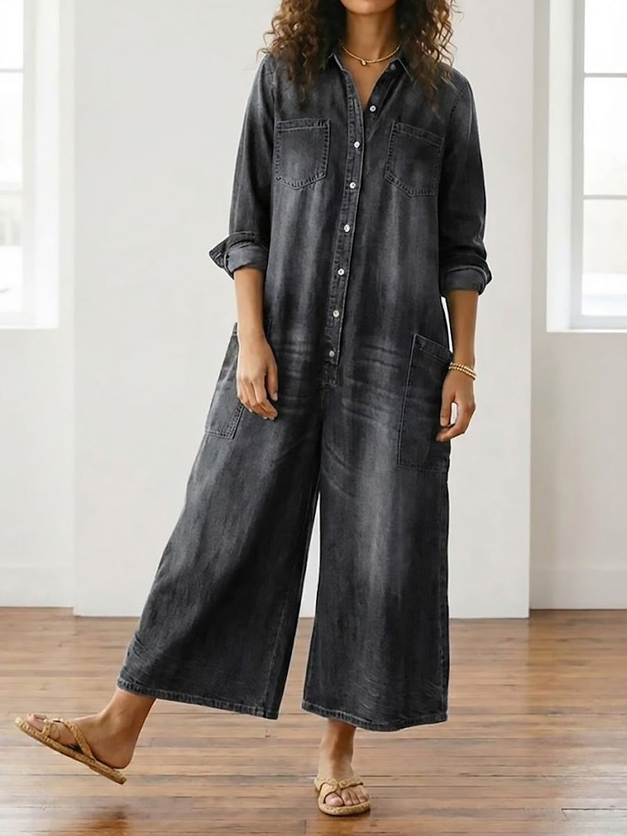 Buhle | Anaïs | Salopette in denim vintage con bottoni