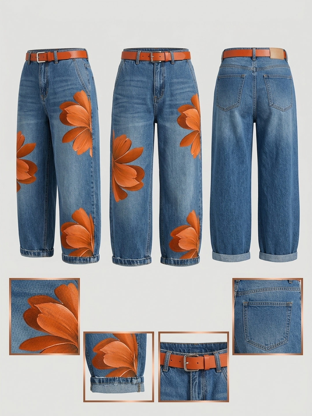 Amalia | Casual Jeans with Artistic Orange Print
