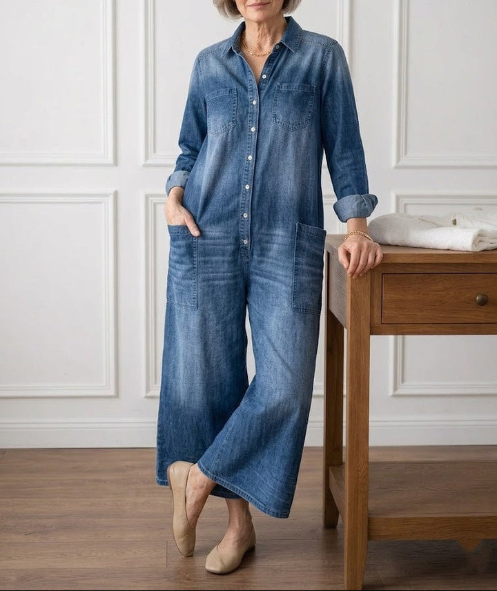 Buhle | Anaïs | Salopette in denim vintage con bottoni